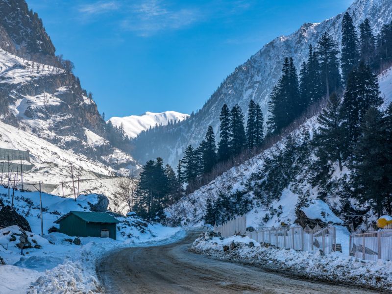 Gulmarg snow-covered meadows and Himalayan peaks, Kashmir