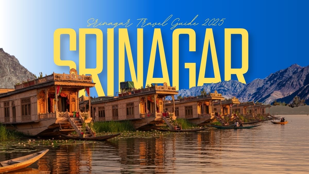 Panoramic view of Dal Lake and Srinagar city with snow-capped Himalayas — the perfect Kashmir travel destination in 2025.
