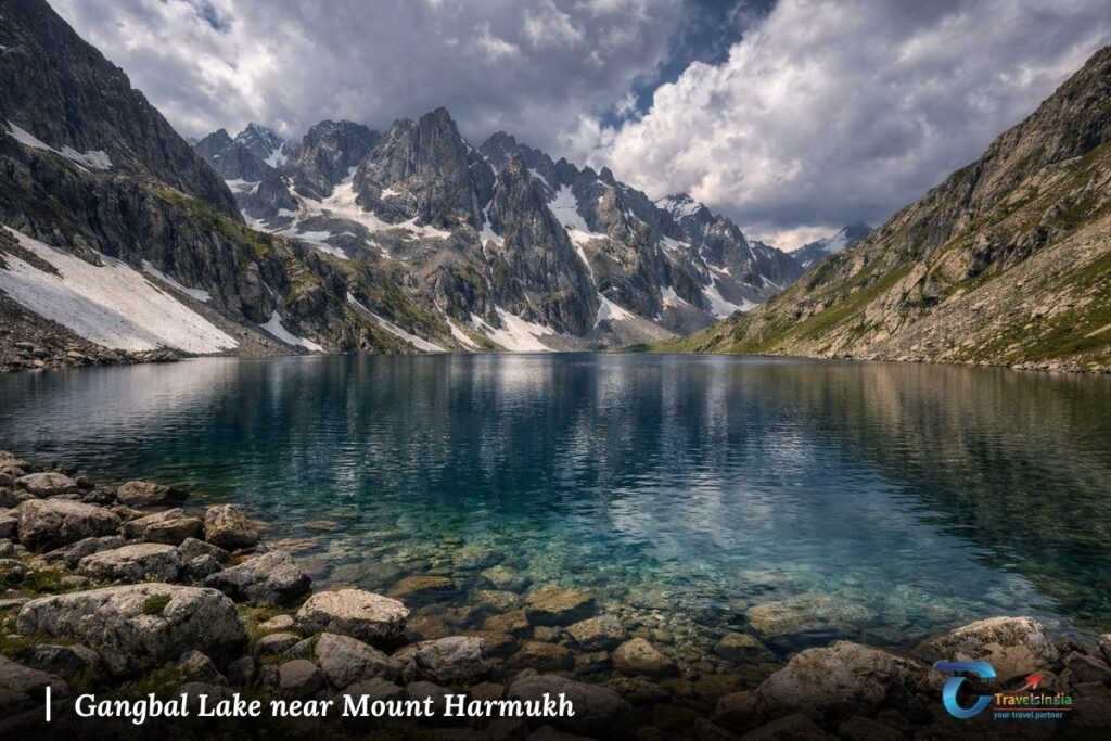 Gangbal Lake at the base of Mount Harmukh during a high-altitude Kashmir trek